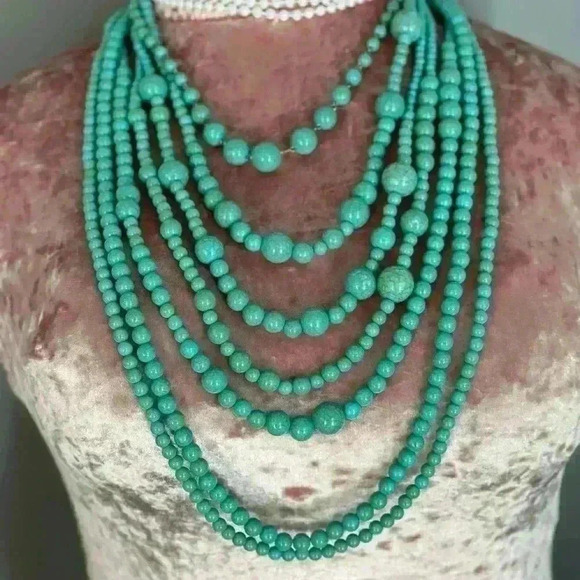 Turquoise 7 Layer Beaded Women's Necklace (309) - Picture 6 of 9